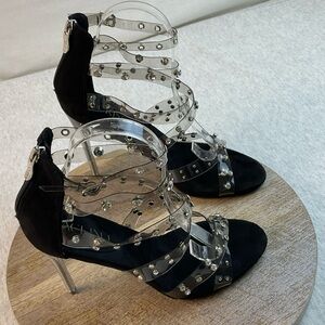 MACKIN J 213-80 BACK ZIP WOMEN’S CLEAR RHINESTONES STRAPS OPEN TOE HIGH HEEL 9